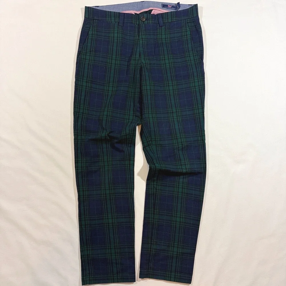 Vineyard Vines Breaker Pant Mens 32x30 Green Navy Black Watch Plaid Excellent